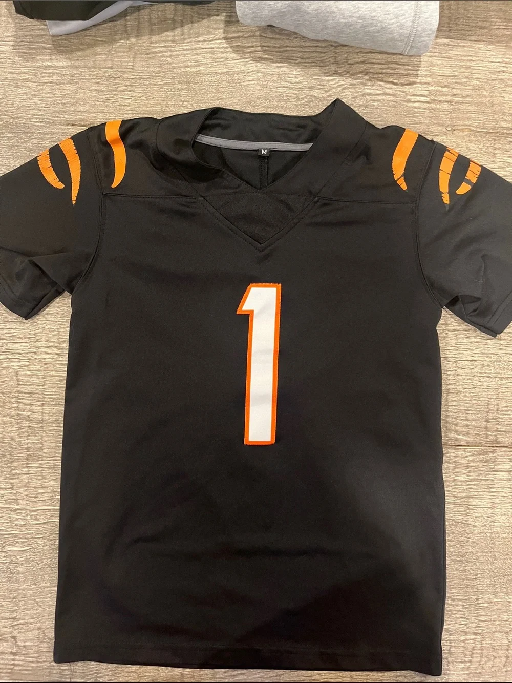 Kids Short Sleeve Football Jersey - Black with Orange Trim